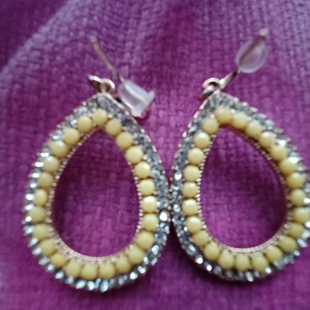 NATASHA gold stone yellow rhinestone drop earrings